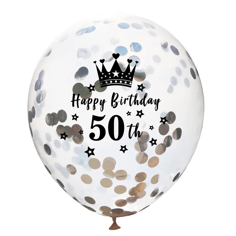 12 дюймов с днем рождения короны цифры шары с золотыми конфетти прозрачные латексные шары для 30го 40го дня рождения - Цвет: Silver 50th