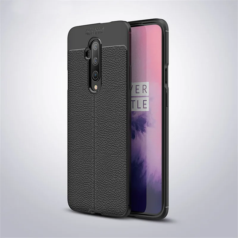 Black Роскошный Личи кожаный чехол для телефона для One Plus 7T 7 Pro Мягкий Силиконовый противоударный защитный чехол для oneplus 5 5T 6 6T 7T Pro - Цвет: Black