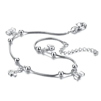 

Vintage Silver Butterfly Anklet Female Heart Bohemian Solid 925 Silver Chain Charming Lady Female Foot Jewelry