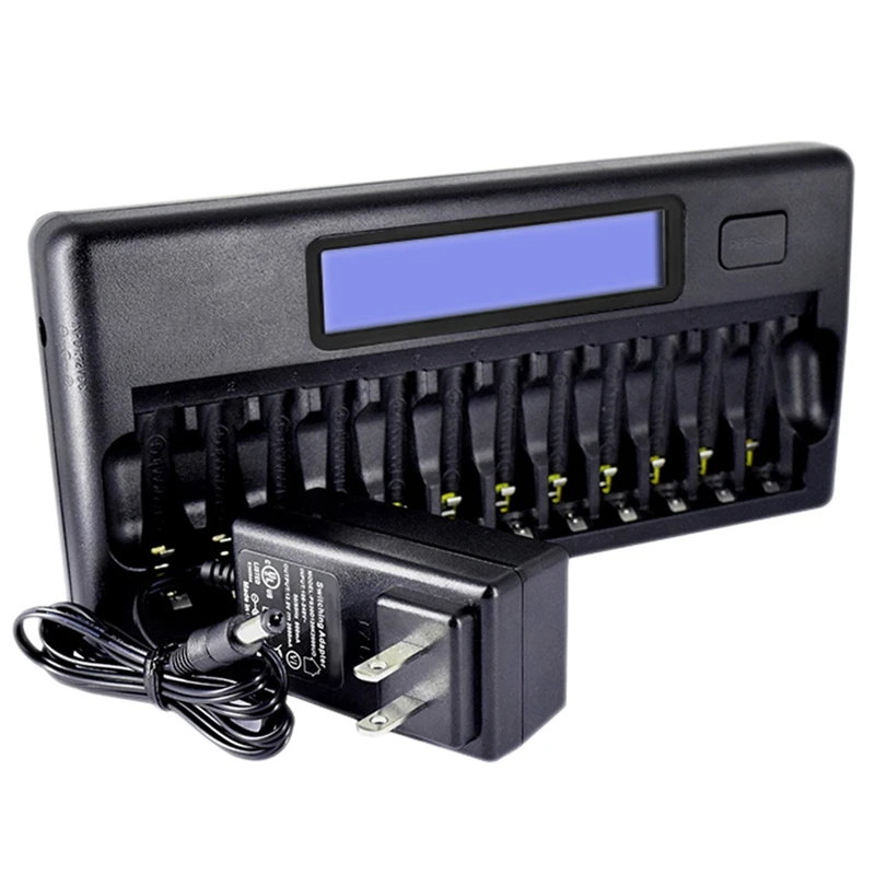 

Intelligent Battery Charger Lcd Display Speedy Smart Charger 12 Battery Slots For 1.2V Ni-Mh Ni-Cd Aaa Aa Batteries(Us Plug)