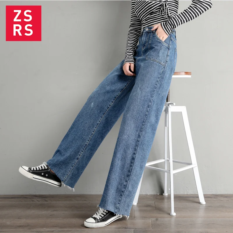 

Zsrs Women Wide Leg Jeans Boyfriends Jeans Vintage High Waist Pants Blue Loose Plus Size Jeans Feminino Denim Pants Retro 2019