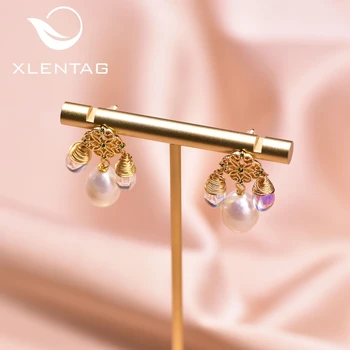 

XlentAg Aesthetics Natural White Pearls Natural Crystal Dangle Earring For Women Girls Daughter Birthday Luxury Jewelry GE0928A