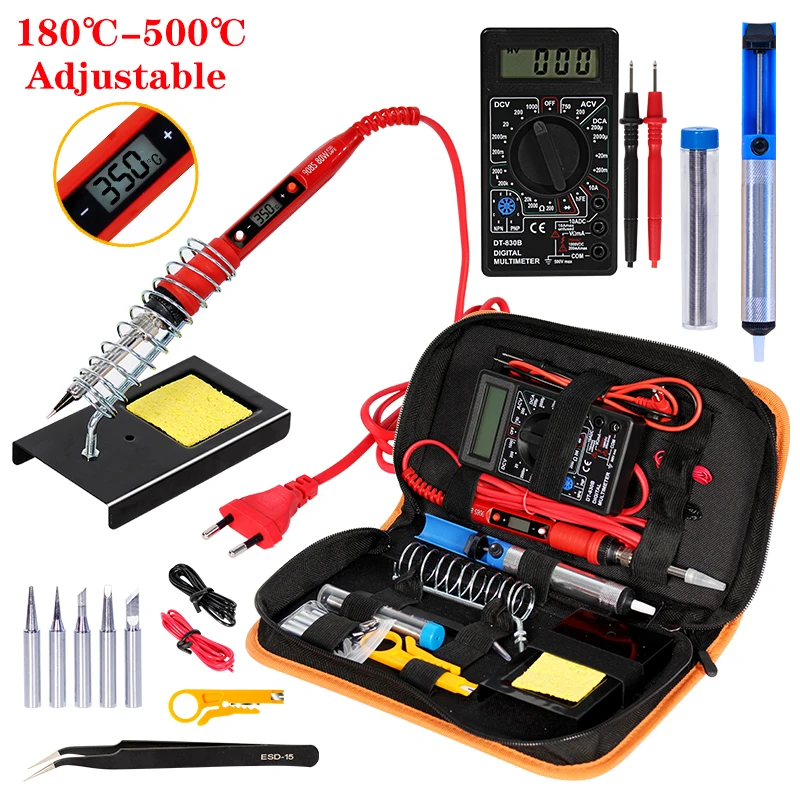 

Soldering iron kit adjustable temperature 220V 80W LCD solder Ceramic heater soldering tips Desoldering Pump Welding Tool Kits