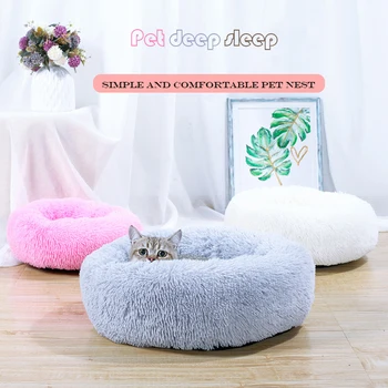 

Pet Dog Bed Round Dogs House Winter Warm Sleeping Cat Bag Super comfy Long Plush Puppy Cushion Soft Washable Cats Cushion Kennel