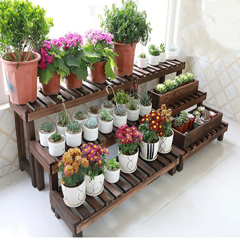

Flower Airs Solid Wood Multi-storey Ladder Single Landing Type Iron Art Indoor A Living Room Meaty Botany Flowerpot Shelves