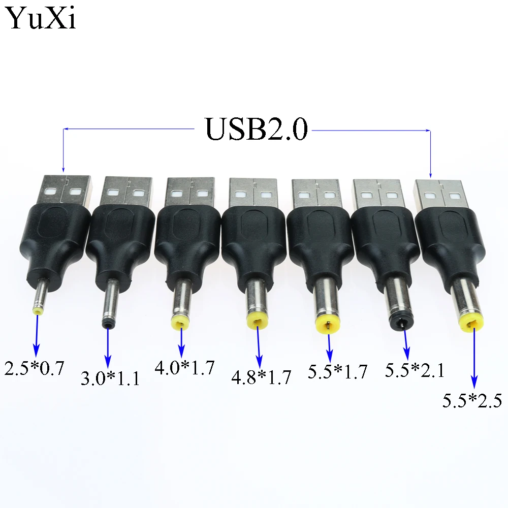 USB 2.0 Type A Male To 5.5 x 2.1mm 5.5*2.5 5.5*1.7 4.8*1.7 4.0*1.7 3.0*1.1 2.5*0.7 mm Plug 5V DC Power Supply Adapter Connector |
