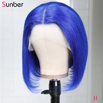 

Sunber Hair Short Blue Bob Lace Frontal Wigs For Black Women 13x4 150% density Remy Hair Pre-pulcked Peruvian Lace Frontal Wig