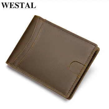 

WESTAL Money Clip Wallet RFID Blocking Front Pocket Wallets for Men ID Window Genuine Leather mens Wallet bifold Effective 7777