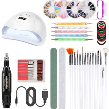 

Manicure Nail Art Set 80W Smart Sensor Nail Dryer Light USB Nail Drill Machine Nail Brushes Dotting Pens Rhinestones Stickers