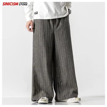 

Sinicism Store Men Cotton Linen Striped Chinese Style Wide Leg-Pants Mens Casual Loose Straight Pants Male 2020 Fashion Trousers