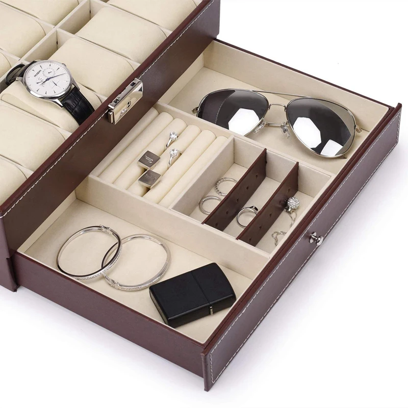 12 слотов коробка для часов мужские часы Органайзер из искусственной кожи чехол с ювелирным ящиком для хранения и дисплей коричневый