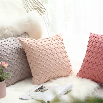 

Solid Pink Grey Cushion Cover Soft Faux Suede Home Decorative Pillow Cover Woven Pattern 45x45cm/30x50cm