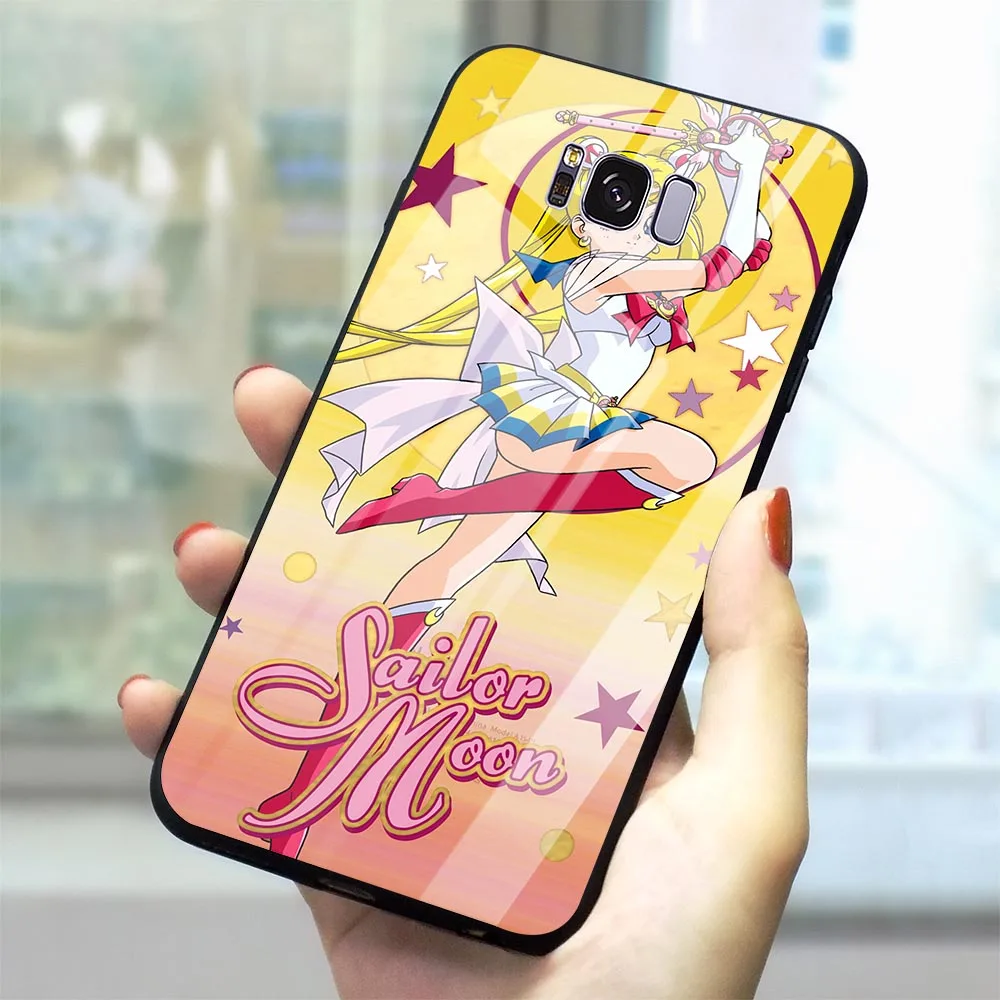 

Phone Case For Galaxy S7 Soldier Sailor Moon Tempered Glass Cover Note 8 9 S7 Edge S8/S9 Plus S10 A10/20/30/40/50/60/70 M40