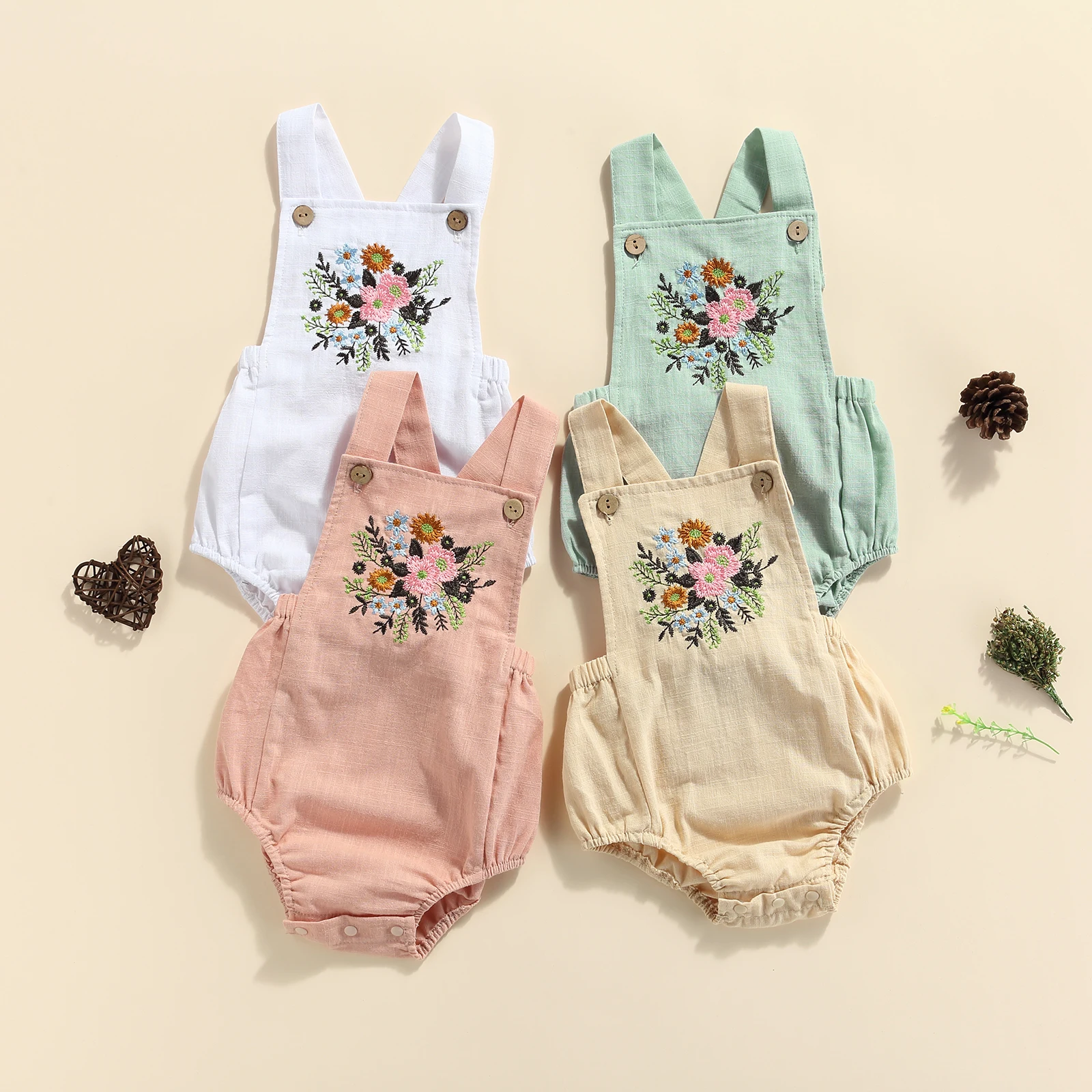 0-18M Newborn Infant Baby Girls Flower embroidery Romper Sleeveless Jumpsuit Sunsuit Toddler Girl Summer Clothing Baby Bodysuits classic Baby Rompers