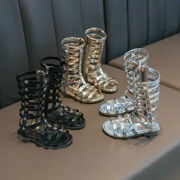 

Fashion Girls Shoes Summer Kids Sandals Children's PU Patent Leather Gladiator Design Rome Style Star Decoration Sandals