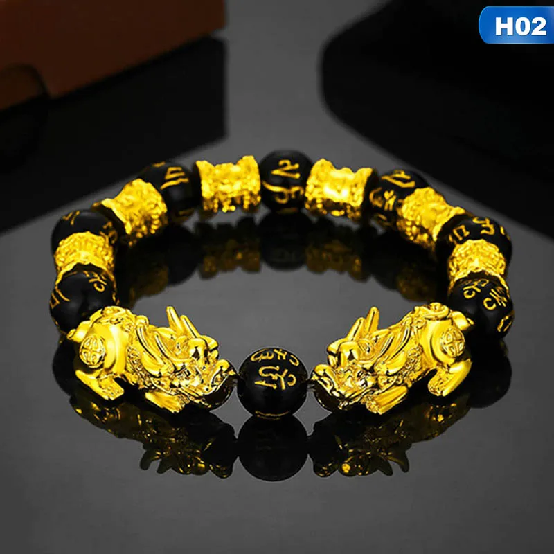 New Arrival Golden color PIXIU Bracelet for Women Men Beads Couple Bracelet Bring Lucky Brave Wealth Feng Shui Bracelets - Окраска металла: BL4509H02