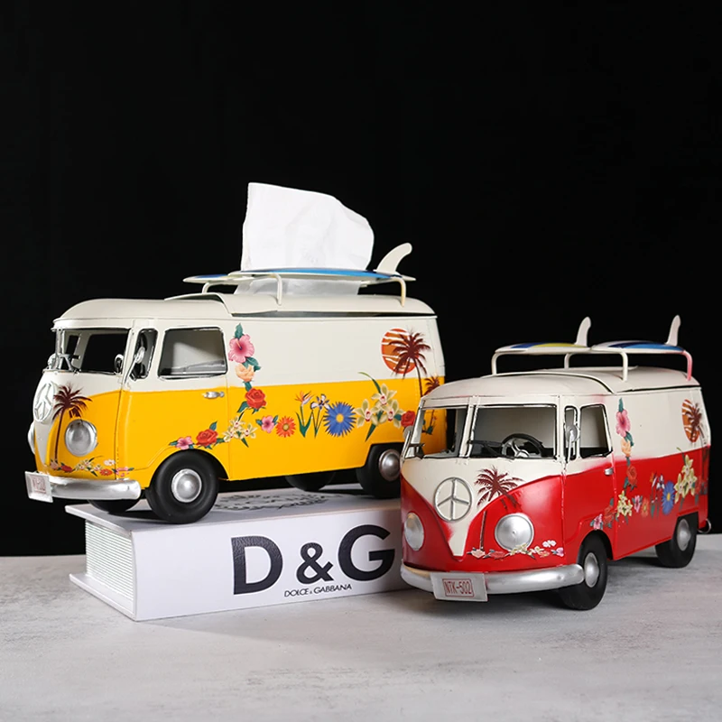 Wrought Iron Retro Tissue Box, Creative Bus, Car, Beetle Model, Desktop Paper Holder, Napkin Drawer Design, Office, Home Decor 2
