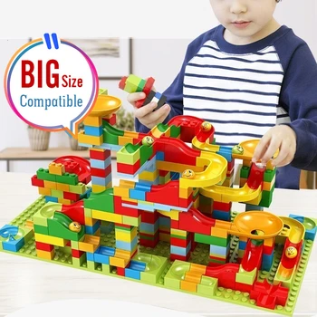 

54-330PCS Big Size Marble Race Run Blocks Brand Duploed Maze Ball Track Building Blocks Funnel Slide Bricks Toys all Available