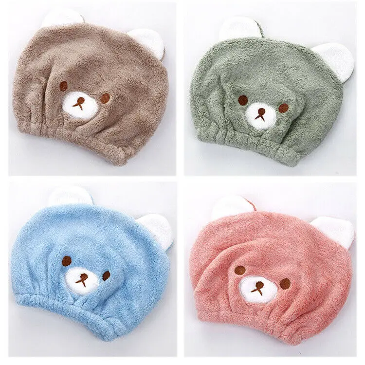 Новое Детское быстросохнущее полотенце для волос с рисунком медведя из мультфильма, толстое впитывающее полотенце для дома для ванной для душа, шапка
