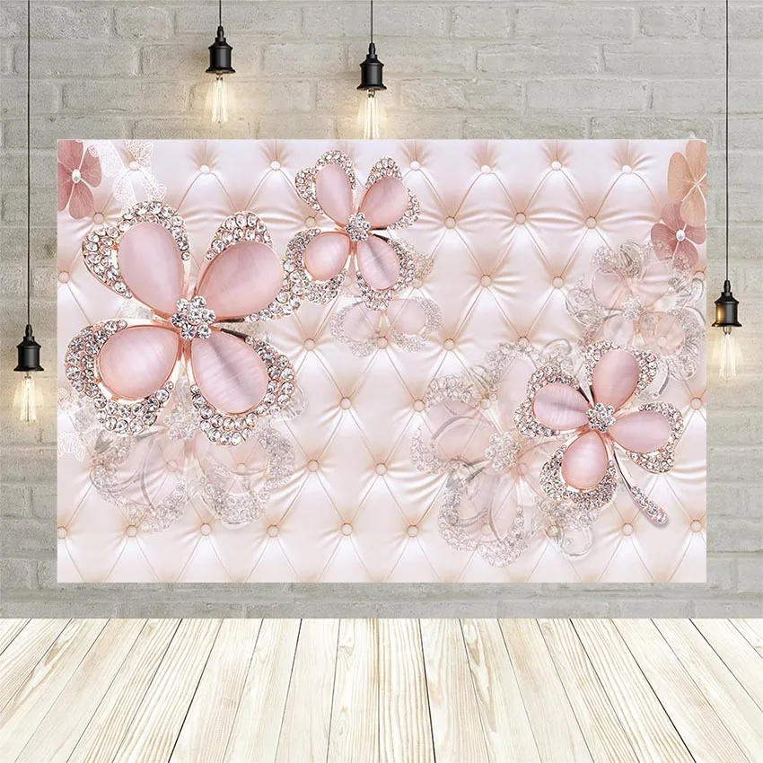 

Mehofond Headboard Bed Photography Backgrounds Diamond Pattern Pink Flower Birthday Portrait Photographic Backdrop Photo Studio