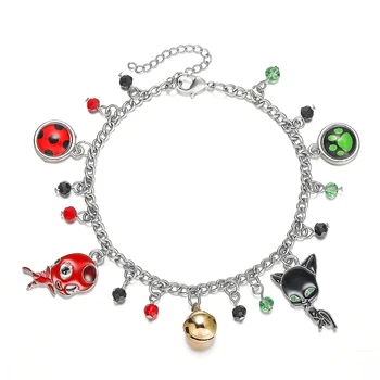 

Hanreshe Ladybug Cat Noir Charm Bracelet Crystal Beads Ladybug Enamel Costume Anime Bracelet Jewelry Adjustable Women Bracelet