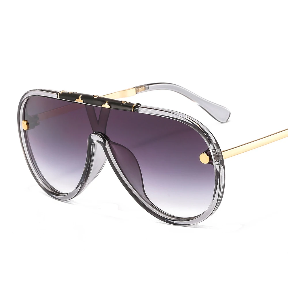 C4 Gray DoubleGray Vintage Punk Rivet Goggle Sunglasses Men New Oversized One Piece Big Sun Glasses Women Hip Hop Luxury Flat Top Eyewear - Цвет линз: C4 Gray DoubleGray