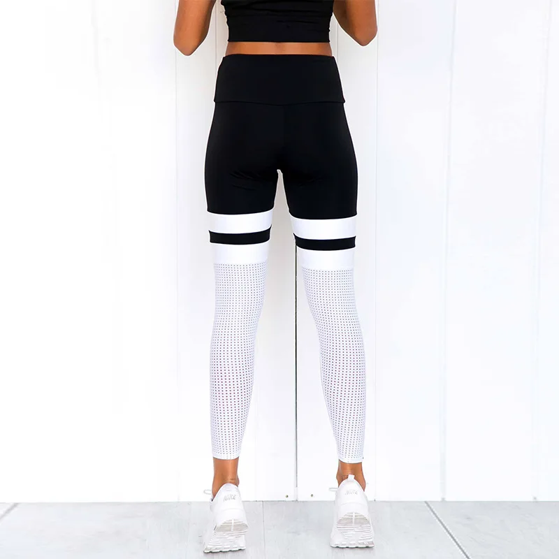 High Quality Women Leopard Print Leggings No Transparent High Knee Stripes Patchwork Push Up Workout Legging Elastic Pants