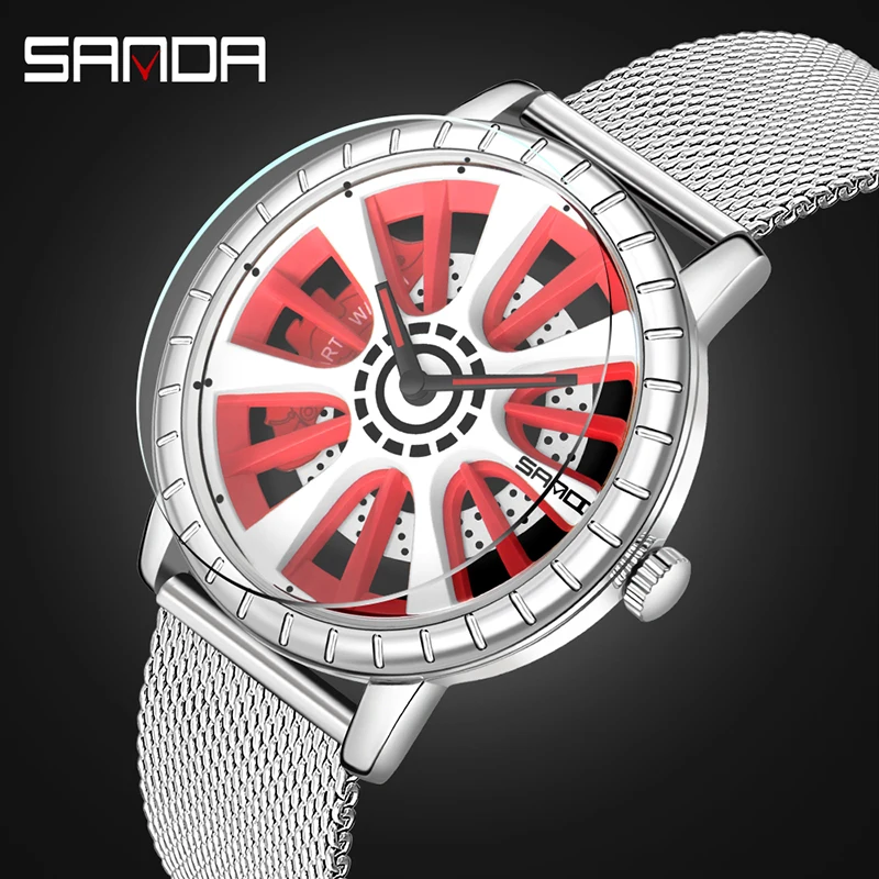 SANDA Top Brand Men Wristwatch Luxury Fashion Watch Military Quartz watch Wheel Series Dial Waterproof Watch Relogio Masculino