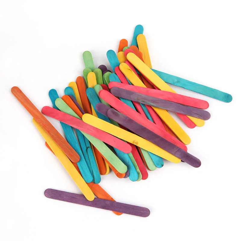 

50Pcs Wooden Colorful Popsicle Sticks for Kids DIY Crafts Ice Cream Props Making R9UE