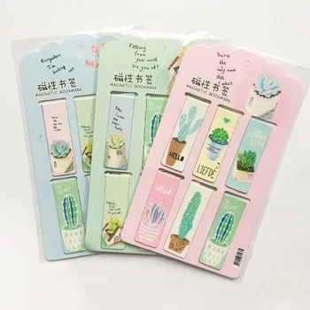 

6pcs/Set Two-sided Creativity Fresh Green Plants Cactus Magnetic Bookmarks Books Marker Of Page Stationery School Office Supply