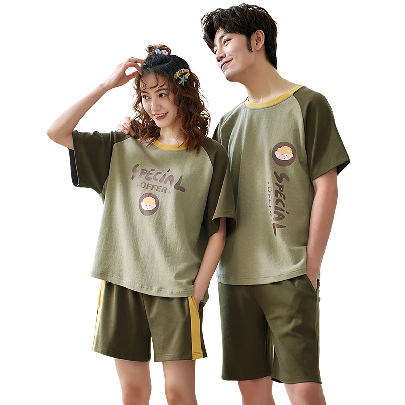 

Пижамный комплект для пар, летняя мужская и женская пижама с коротким рукавом, хлопковая одежда для дома, пижама, мужская одежда для сна