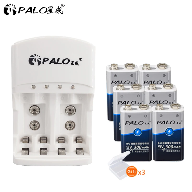 PALO 2 шт 300mAh Ni-MH 9V аккумуляторная батарея+ универсальное 9V AAA AA зарядное устройство для 1,2 V Ni-MH Ni-CD AA AAA 9V батареи - Цвет: 6pcs and charger