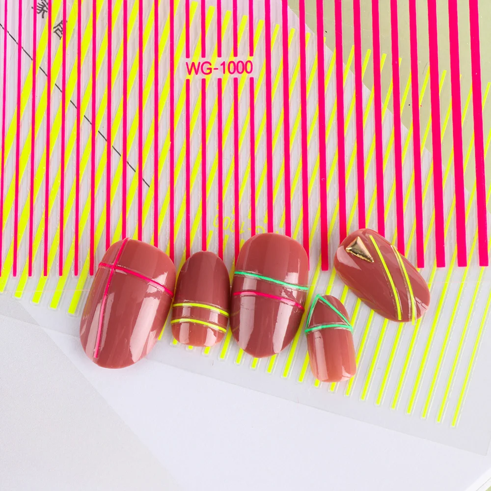 

1PC 3D Fluorescent Nail Stickers Stripe Line Design Decorations For Gel Polish Self-Adhesive Nail Art Transfer Foils Decals