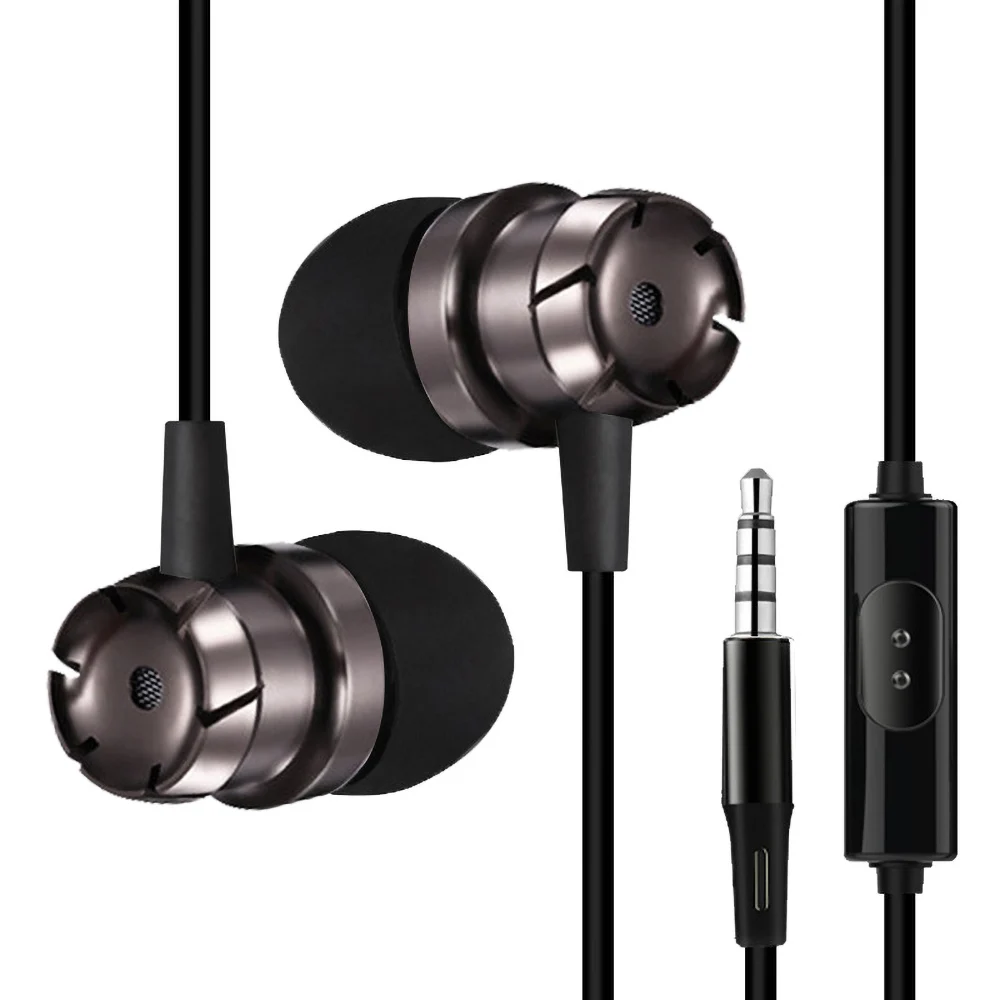 Wired Metal 3.5mm Earphones In-Ear Heavy Bass Dynamic Earphone With Mic For Xiaomi Huawei Phone HIFI DJ Earbuds | Электроника