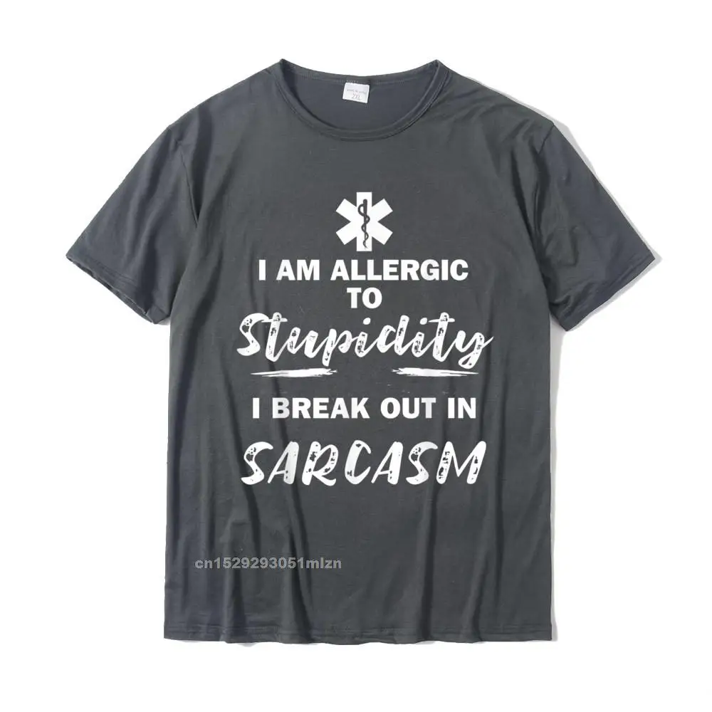 UniqueFunny Short Sleeve Tops & Tees Thanksgiving Day Hot Sale Crew Neck 100% Cotton Tees Mens Tshirts Simple Style  Paramedic EMT Allergic to Stupidity Sarcasm Funny EMS T-Shirt__3195 carbon