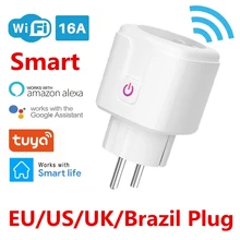 Enchufe inteligente con WiFi para la UE y Brasil, 16A, Monitor de potencia, función de sincronización, Control por aplicación Tuya SmartLife, funciona con asistente de Google Alexa