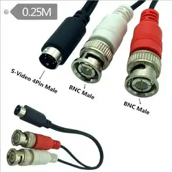 S-Video 4Pin Male 'Y' кабель (4-контактный S-VHS Male to Two BNC Male коннекторы) 0,25 m Mini 4P to 2 BNC вращающийся кабель