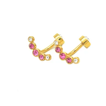 

Crystal Gold Belly Bar Clear Pink Gem Navel Button Ring 5 Drills 14G Fashion Body Piercing Jewelry Curved Surgical Steel
