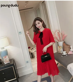

Poungdudu maternity pregnant women dress chiffon maternity dress large size women's clothing Spot real shot maternity dress