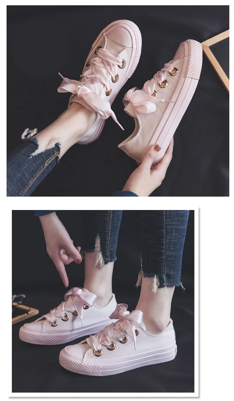 2021 New Canvas Shoes Versatile Laces Light Color Solid Color Cute Trend Casual Flat Bottom Low Top Women's Vulcanized Shoes