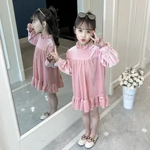 Детские платья для девочек 3, 4, 5, 6, 7, 8 лет, Корейский Золотой бархатный костюм с длинными рукавами для девочек, Осеннее высококачественное платье для малышей