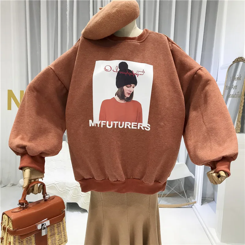 

Winter Thick Womens Hoodies Pullover Character Pullovers Casual Cotton Blend Sweatshirts Jacket Female Winter 2019 Warm Tops