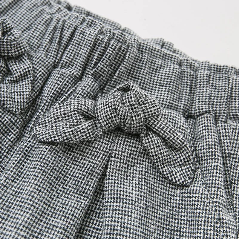 DB11545 dave bella/осенние модные клетчатые штаны с бантом для маленьких девочек детские длинные штаны брюки для малышей