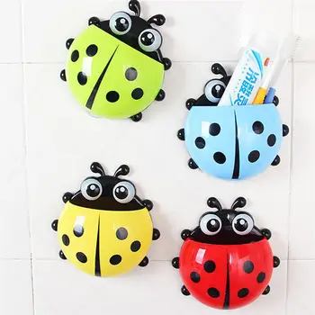 

Cartoon Ladybug Kids Wall Suction Cup Mount Toothbrush Holder Container Box Travel Organizer Plastic Pocket Storage Organizer
