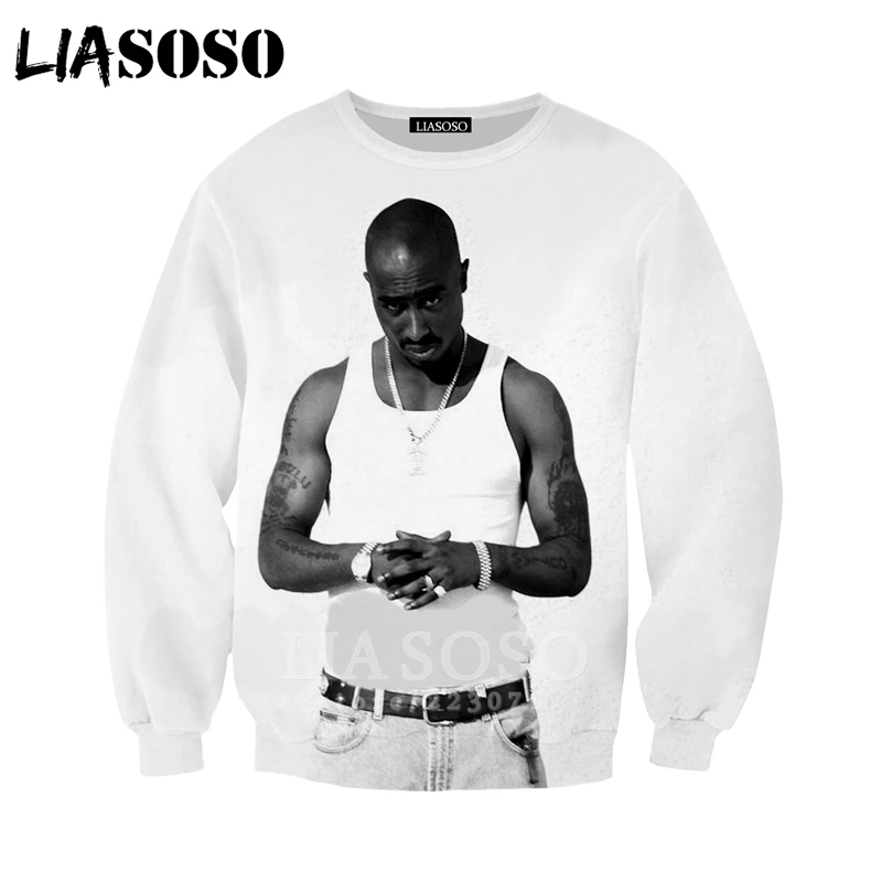 2Pac Толстовка LIASOSO Новые мужские и женские Аниме толстовки 3D принт рэпер с длинным рукавом хип хоп Уличная Топы пуловер с круглым вырезом A295-10 - Цвет: 7