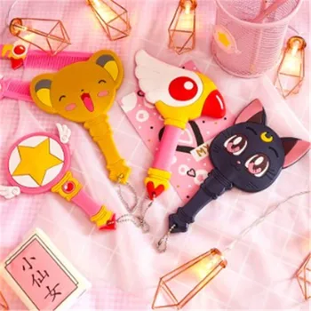 

2020 Anime Cosplay Sailor Moon Eternal Luna Card Captor Wand Girls Cat Makeup Mirror Handle Cute makeup mirror