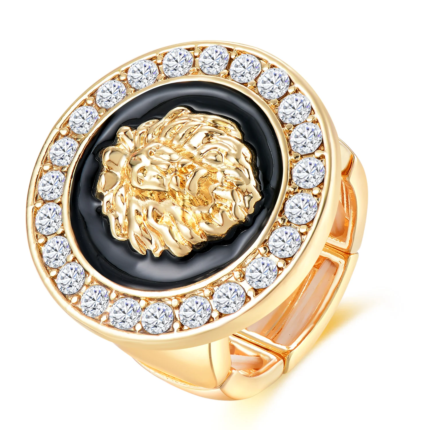 Фото Женское кольцо в стиле хип-хоп золотистое регулируемое с головой льва модное