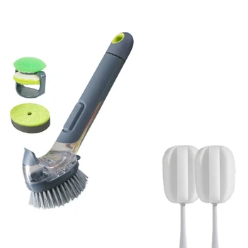 

Cleaning Brush, Kitchen Scrub Bristles Sink Soap Dispensing with Comfortable Grip Odourless Bristles for Pot Pan Cast Iron Skill