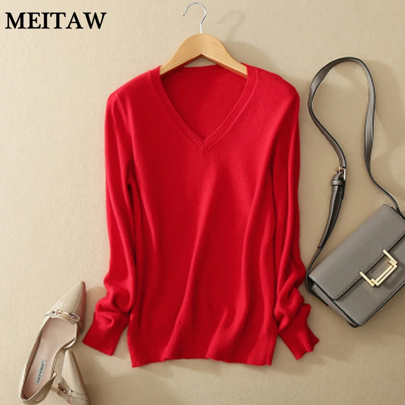 

New Fashion Autumn Cashmere Wool Knit Sweater 2019 Casual Long Sleeve Solid Slim Pullovers Female Sexy V-Neck Coat Tops
