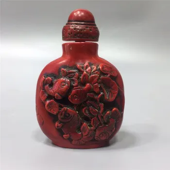 

China old Beijing old goods Red coral carving snuff bottle